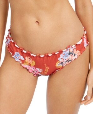orange ruffle bikini with floral bottom