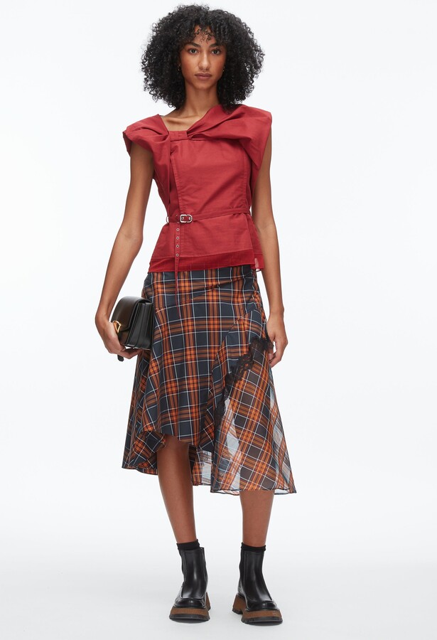 Draped Bow Belted Shell Top in CRIMSON