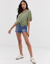 Thumbnail for your product : ASOS DESIGN short sleeve crinkle shirt with tie front