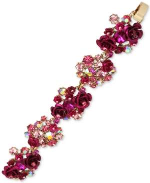 Betsey Johnson Gold-Tone Pink Stone & Flower Cluster Flex Bracelet