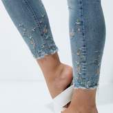 Thumbnail for your product : River Island Womens Plus mid blue floral hem Alannah skinny jeans