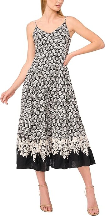CeCe Spaghetti Strap A-line Maxi Dress Women's Dress Rich Black : 6, Linen/Rayon