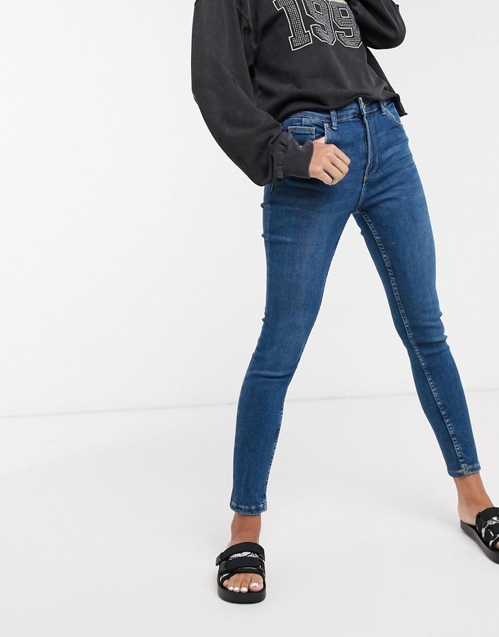 Bershka super 5 pocket jeans in dark blue - ShopStyle