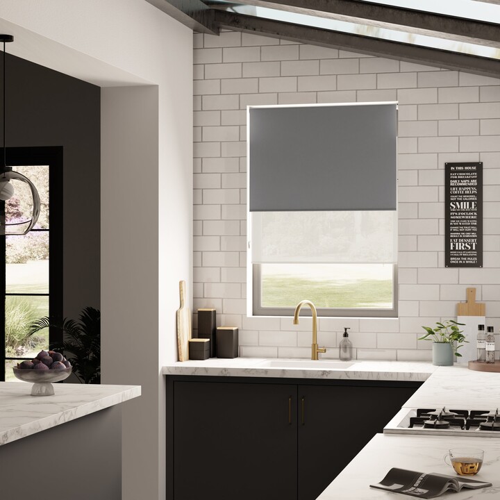 Dunelm Sheer Charcoal Blackout Double Roller Blind Dark Grey