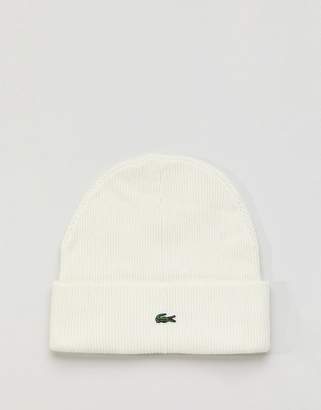 Lacoste Live L!VE text logo beanie in white