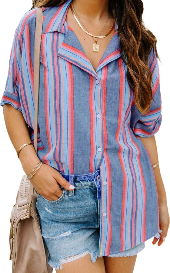ZXjymll/~ Womens Round Neck Tops Blouses Casual Loose Patchwork Color Block Shirts Tunic 