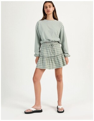Miss Shop Jersey Ruffle Skirt Seagreen/White Stripe