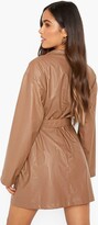 Thumbnail for your product : boohoo Pu High Neck Belted Shirt Dress
