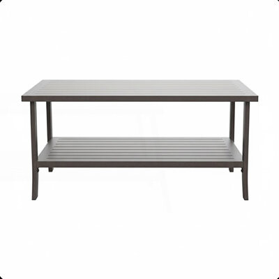 Latitude Run Rectangular Metal Outdoor Coffee Table 2-Tier All-Weather Patio Coffee Table