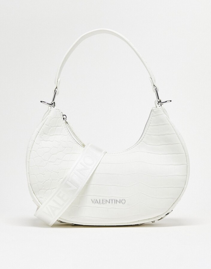 Valentino Bags Coconut shoulder bag with metal letters in white croc ...