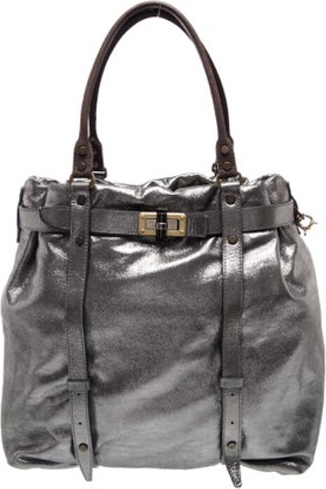 Lanvin Shoulder Bag Grey Leather Gold-Tone Hardware Leather Trim Handle & Dual Adjustable Shoulder Straps Leather Trim Embellishment & Dual Exterior Pockets Logo Jacquard Lining & Dual Interior Pockets Snap Closure at Top Unfortunately, due to restrictions, this item may not be eligible for shipping in all areas. | Lanvin Leather Shoulder Bag in Grey