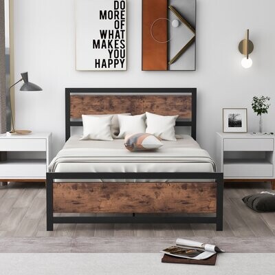 Metal And Wood Bed Frame With Headboard, How To Assemble A Headboard And Footboard