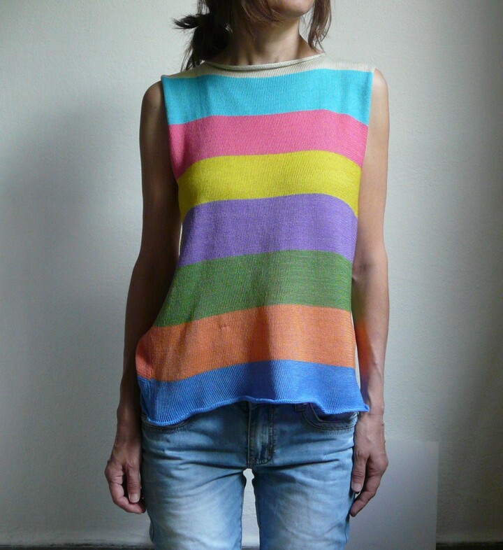 Etsy Knit Colorful Striped Top Vest-Made To Order