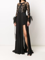Thumbnail for your product : ZUHAIR MURAD Feather-Cuff Slit-Hem Gown