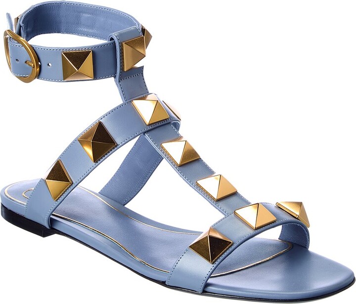 Valentino Leather Straps Women's Blue Sandals | ShopStyle