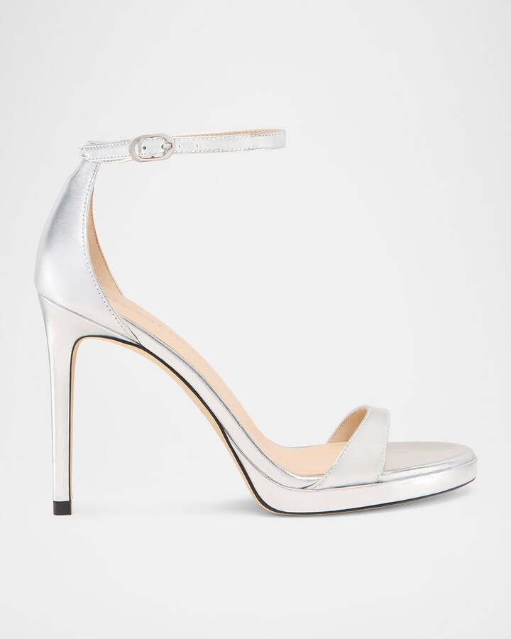 Stuart Weitzman Nudist Metallic Ankle-Wrap Platform Sandals