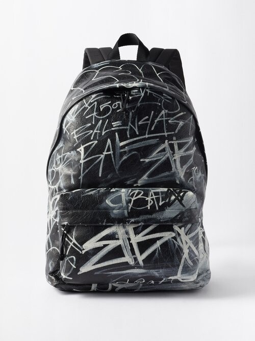 Balenciaga Explorer Graffitiprint Leather Backpack Black ShopStyle