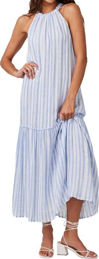 Bella Dahl Tiered Contrast Maxi Dress In Blue Sky Stripe