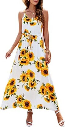 KOJOOIN Women's Floral Maxi Dress Spaghetti Strap/Strapless Boho Pleated Beach Sundress Blue Ananas XL