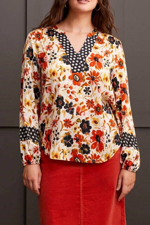 Placket V-Neck Blouse In Dark Desert
