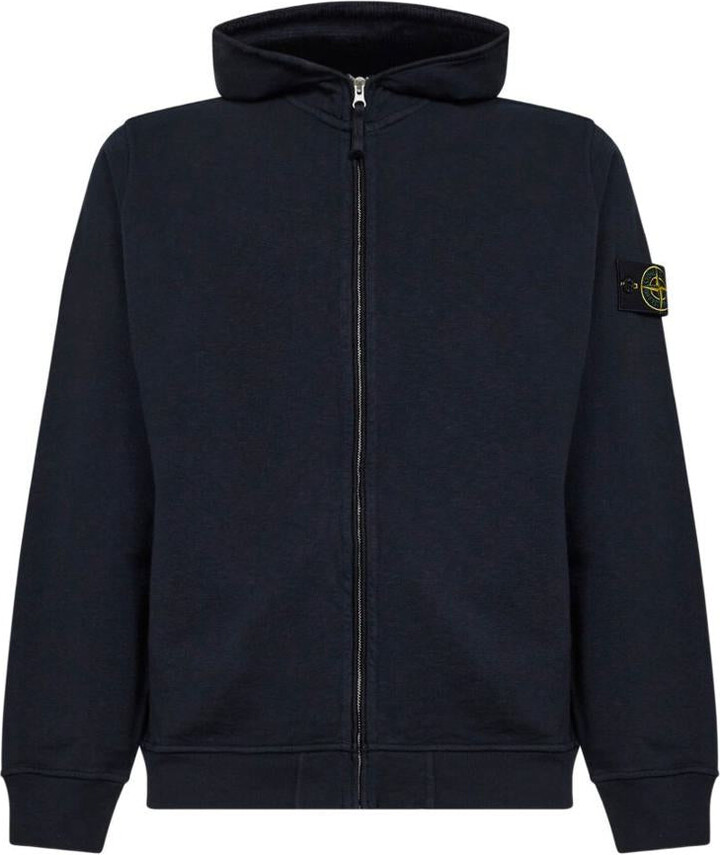 Stone Island Navy Blue Cotton Zip-Up Hoodie