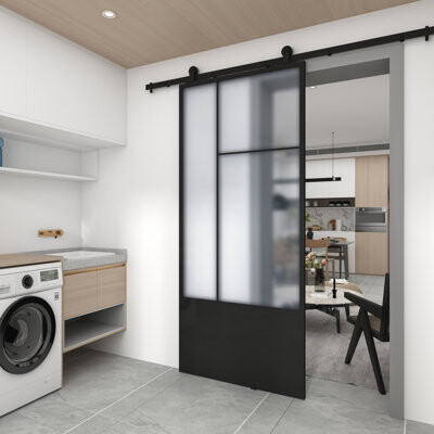 Renin Glass and Metal Cicero Barn Door with Installation Hardware Kit