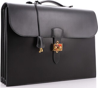 Hermes Vintage Black Leather Box Sac a Depeche Shoulder Bag For