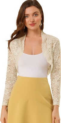 Allegra K Women's Lace Shrug Elegant Crop Short Cardigan Sheer Floral Bolero  Shrugs Khaki XS-4 - ShopStyle