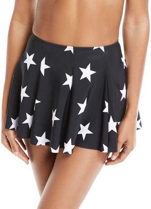Norma Kamali Pleated Star-Print Mini Swim Skirt