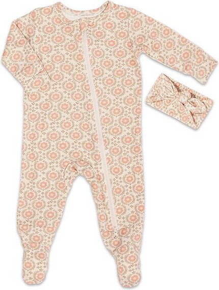Baby Grey by Everly Grey Girls Zip Long Sleeve Footie & Head Wrap Set