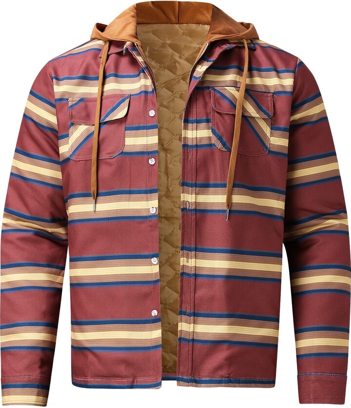 HUCHPI mens wool flannel daily deals of the day prime today only long  sleeve sweatshirt men men button up shirt mens lined flannel jacket today