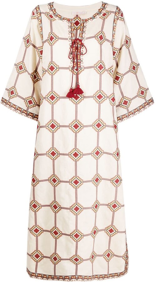 Tory Burch Caftan Dress Embroidered With Geometric Print - ShopStyle