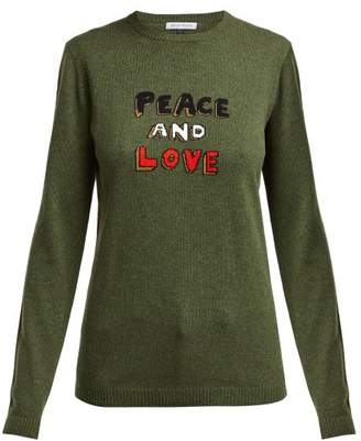 Bella Freud Peace And Love Cashmere Blend Sweater - Womens - Khaki Multi