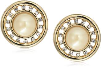 Carolee Majestic Pearl Round Pearl with Pave Button Clip-On Earrings