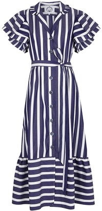 Evi Grintela Navy Striped Cotton Shirt Dress