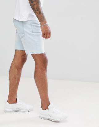 Pull&Bear Slim Fit Denim Shorts In Light Blue
