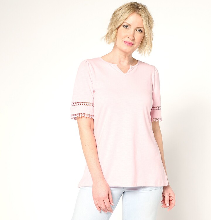 Belle By Kim Gravel Slub Knit Diamond Trim Top