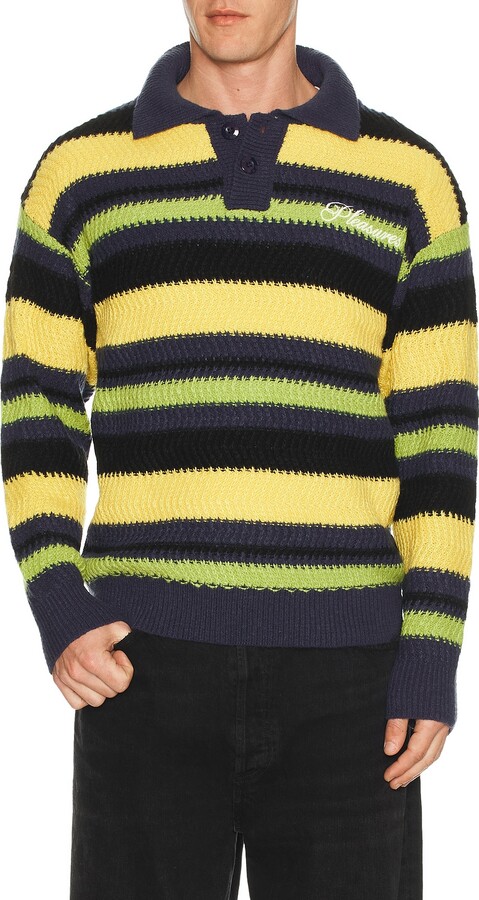 Pleasures Cooper Polo Sweater in Yellow,Blue