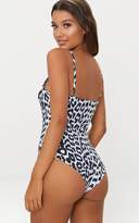 Thumbnail for your product : PrettyLittleThing White Leopard Deep Plunge Swimsuit