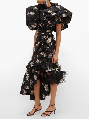 Rodarte Asymmetric Floral-print Cloque Midi Skirt - Black Multi