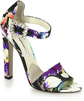 Thumbnail for your product : Brian Atwood Iosy Strass Jeweled-Buckle Floral-Print Silk Sandals