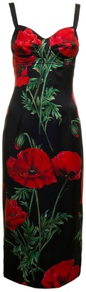 Dolce & Gabbana Floral Printed Sweetheart Neck Midi Dress