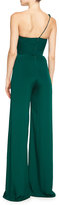 Thumbnail for your product : Brandon Maxwell One-Shoulder Crepe Jumpsuit with Petal Details, Forest