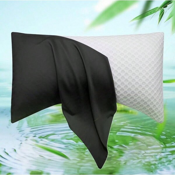 AI'MAGE CoolingSideSleeperPillowCases-CurvedBambooRayonBreathableSoftQueenSize20x30InchesBlackBlackQueen