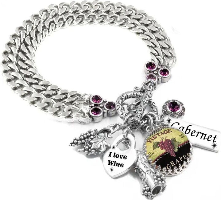 Etsy Personalized Silver Wine Bracelet With Engraved Charm Merlot Pinot Cabernet