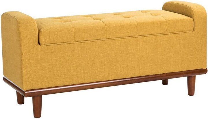 JAYDEN CREATION Christoph Mustard Upholstered Flip Top Storage Bench with Storage Space 46.2 in. W x 16.5 in. D x 21.7 in. H