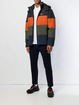 Lacoste colour block striped puffer jacket