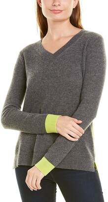 Hannah Rose High-Low Colorblocked Cashmere Sweater