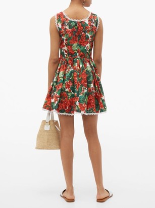 Dolce & Gabbana Geranium-print Cotton Mini Dress - Red Multi