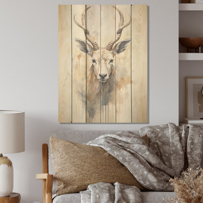 Millwood Pines Minimalism Beige Antelope Ibex - Antelope Wood Wall Art On Natural Pine Wood